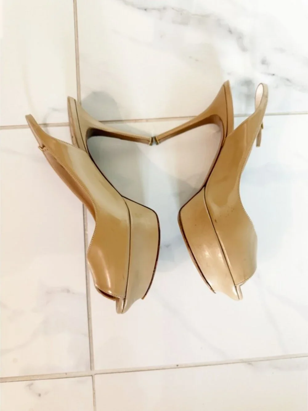 Nicholas Kirkwood Nude Patent Leather Slingback Pumps 8.5